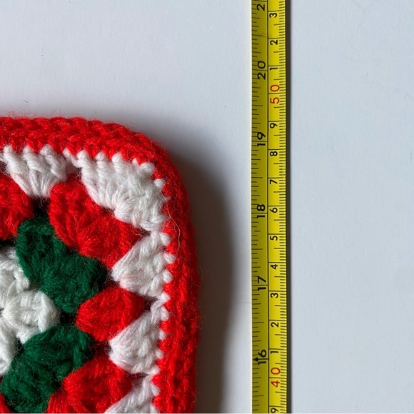 Crocheted Granny Square Christmas Stocking Mom Red Green 19” Long Hand Made EUC - Picture 8 of 16